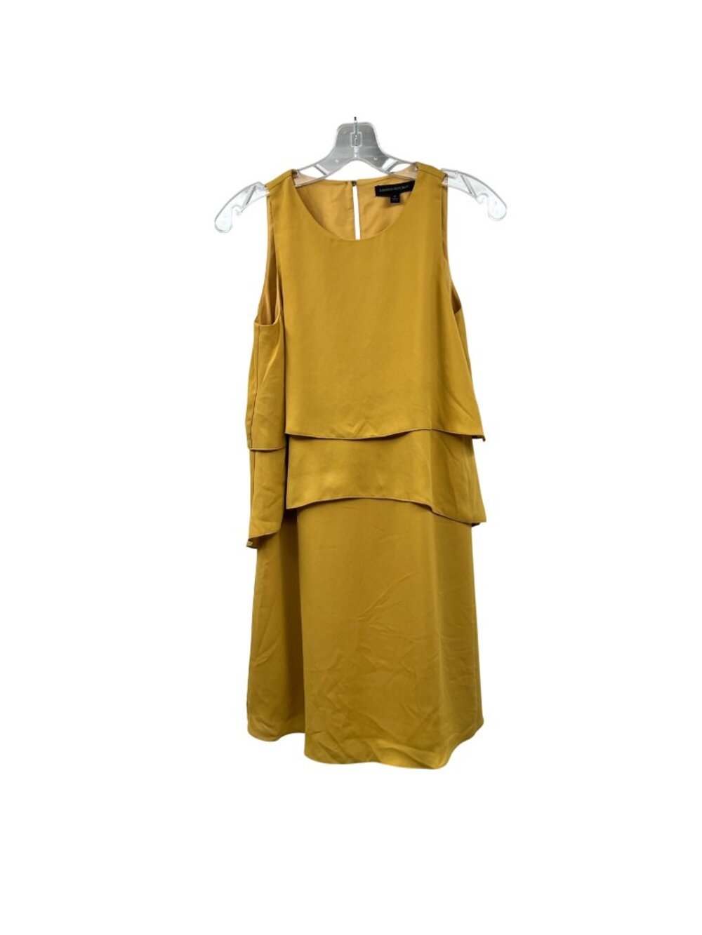 Banana Republic Womens Tiered Crepe Dress Sleeveless Mustard Keyhole Size 0